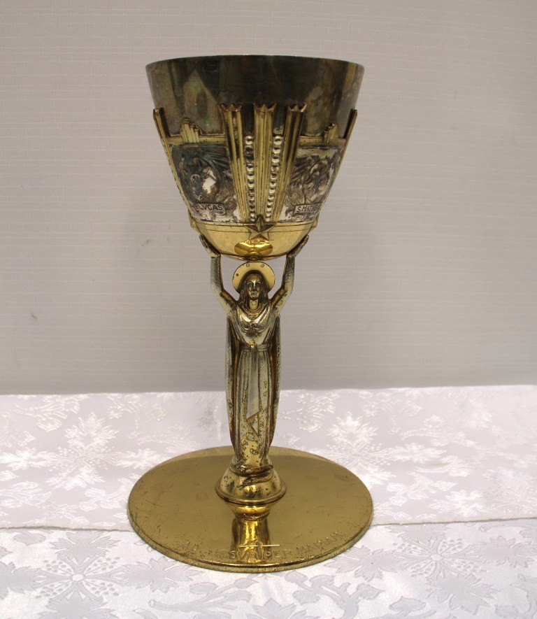9 1/8" Sterling Cup Chalice w/ 4 Evangelist Calyx, Madonna Stem